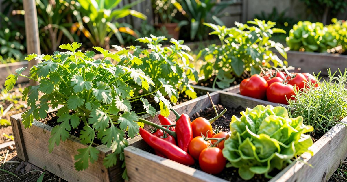 Cultivos tropicales en camas de madera: recao, ají dulce, tomate y lechuga en Puerto Rico